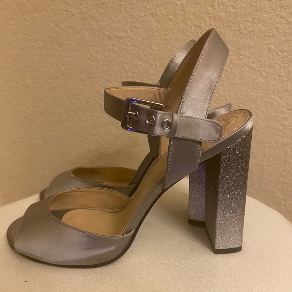 Gray with silver glitter heels.